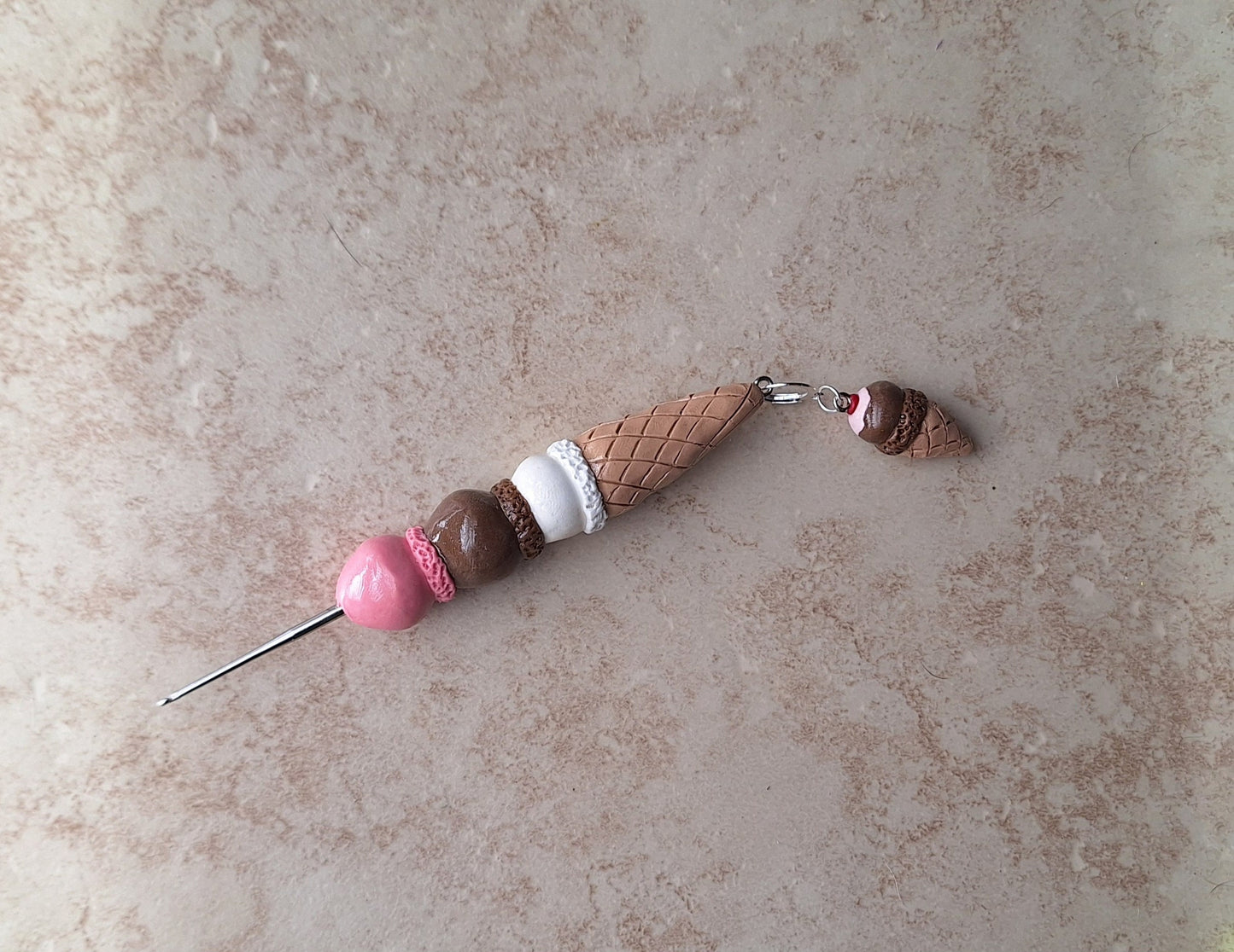 Polymer clay ice cream cone dessert food crochet hook