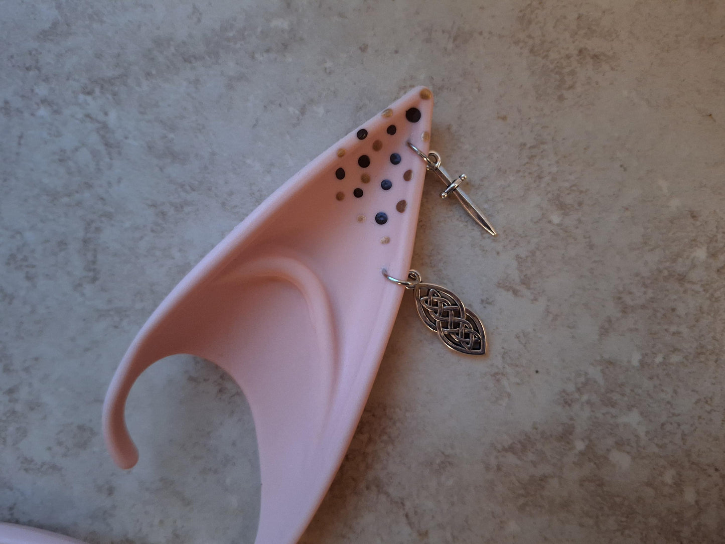 Celtic knot brown gold freckle rubber fairy pixie elf ears / halloween costume accessory cosplay elf ears / painted elf ears with earrings