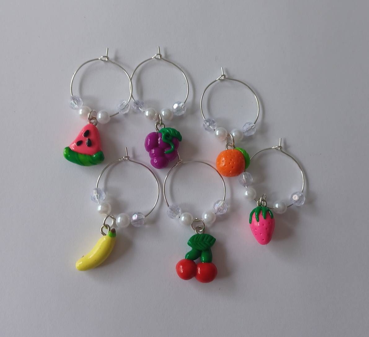 Set of 6 Red fruit wine charms / summer wine charms / food wine charms / set of 6 polymer clay wine charms