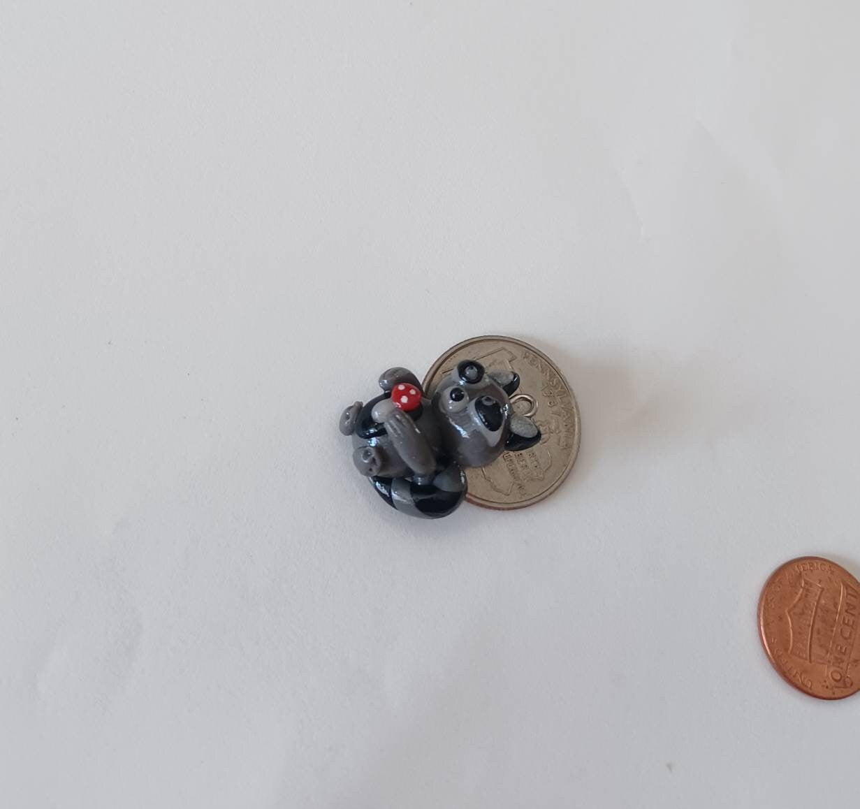 Kawaii raccoon charms / polymer clay raccoon with mushroom charms / kawaii animal charms / kawaii raccoon jewelry
