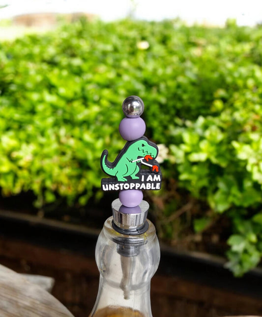 Silicone beaded I'm unstoppable T-rex dino wine stopper top wine accessories