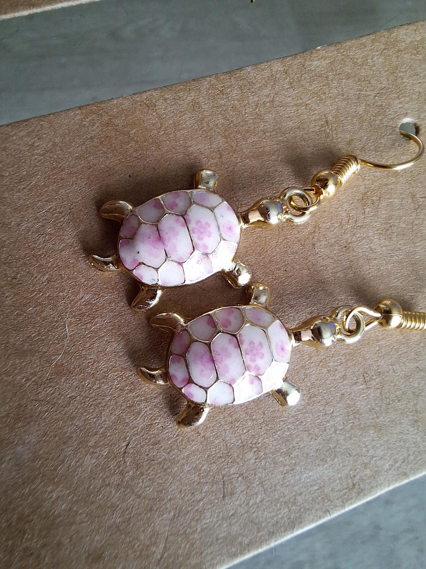 Kawaii cute goldtone turtle earrings / gold tone floral turtle earrings / nautical earrings jewelry / rose sakura turtle earrings