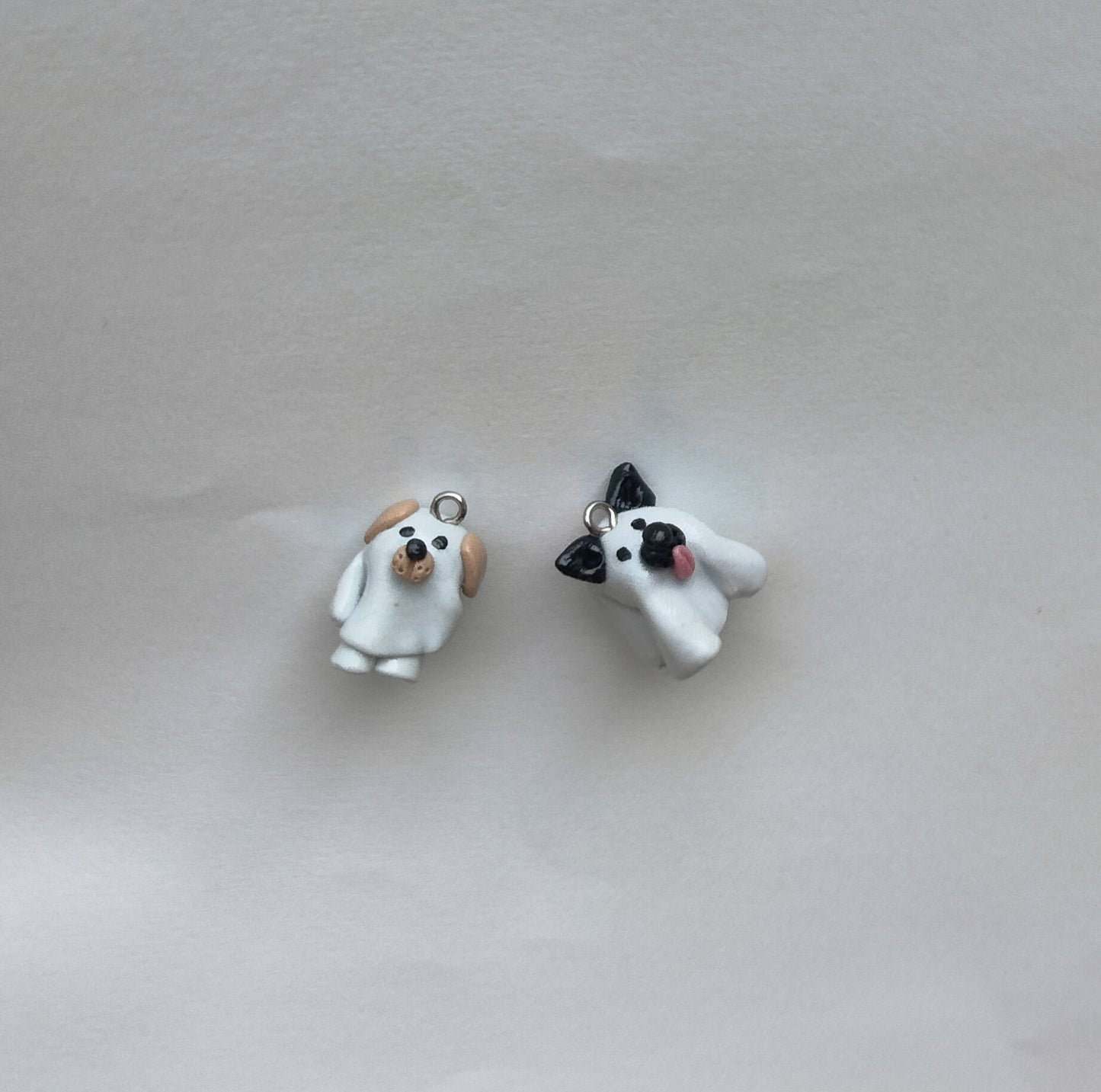 Kawaii sheet ghost charms / polymer clay ghost Halloween charms / Halloween holiday jewelry / ghost puppy dog charms / ghost stitch marker
