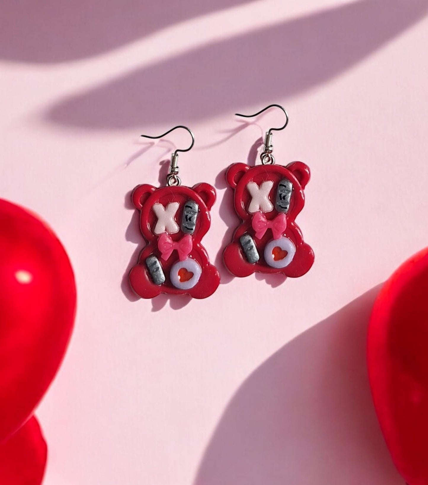 Kawaii clay bear gnome valentine bookshelf earrings / polymer clay bookcase earrings book need book lover jewelry / clay book earrings