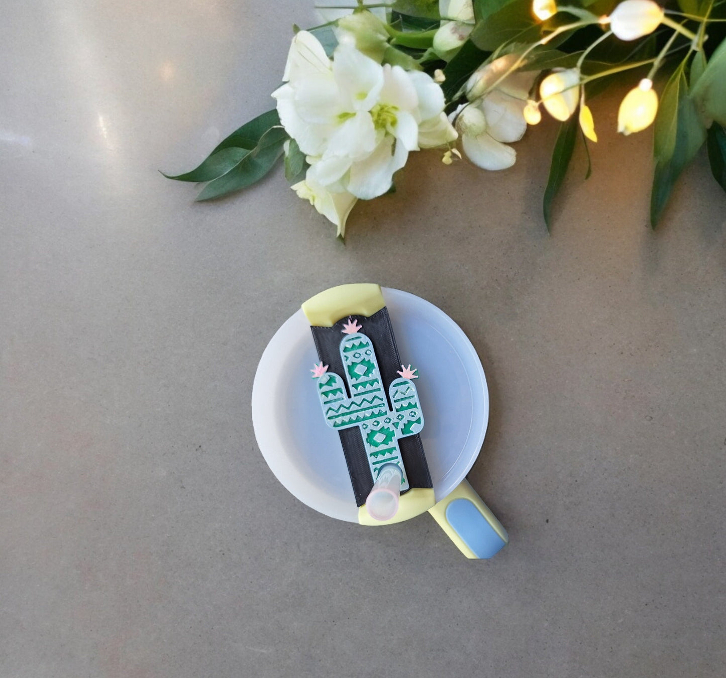 3D printed cactus straw tag tumbler topper tumbler accessories / Aztec pattern tumbler topper straw tag / cactus tumbler accessories