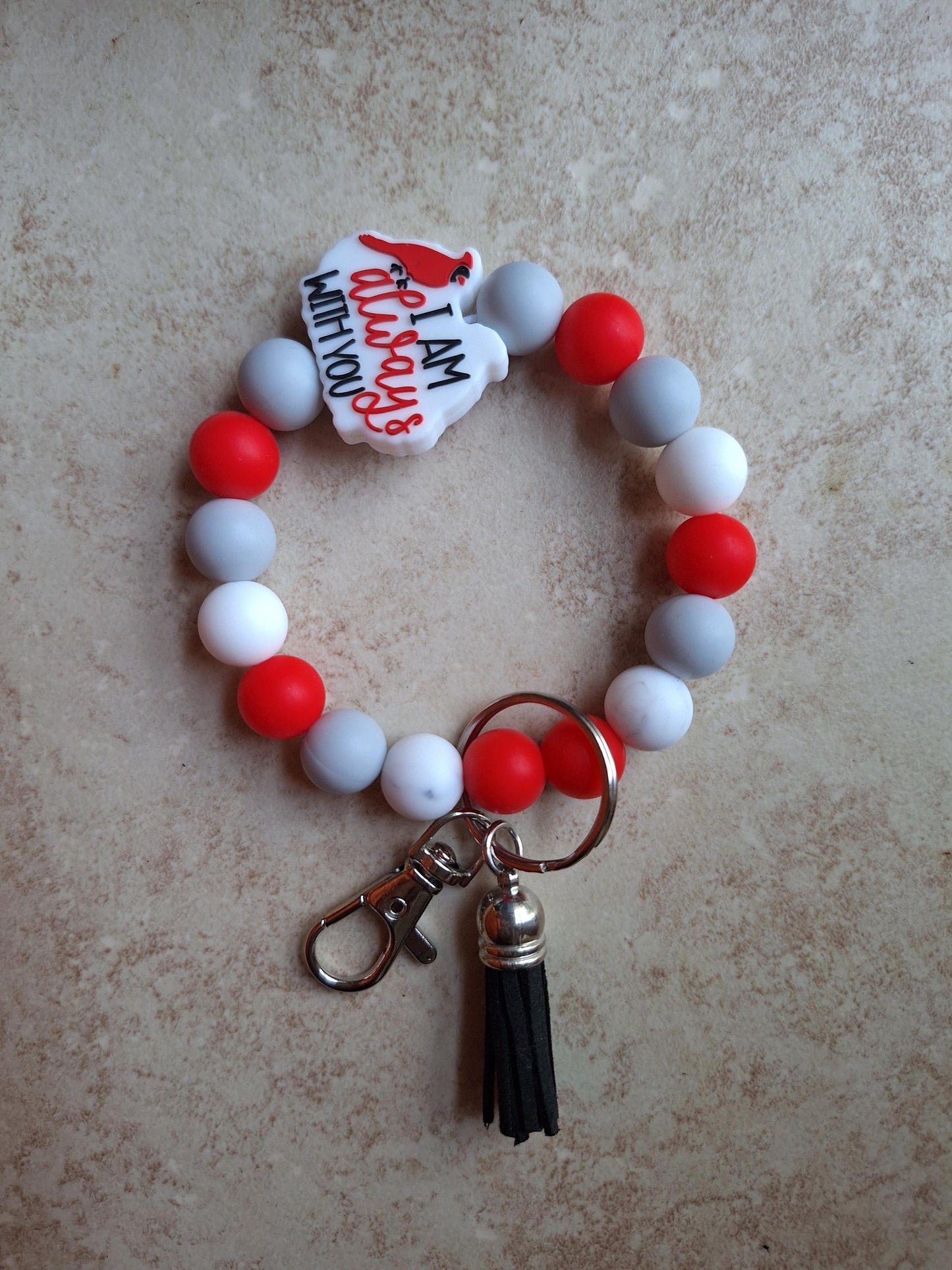 Silicone beaded wristlet keychain / always with you cardinal silicone beaded wristlet keychain / religious faith bag accessories key chain