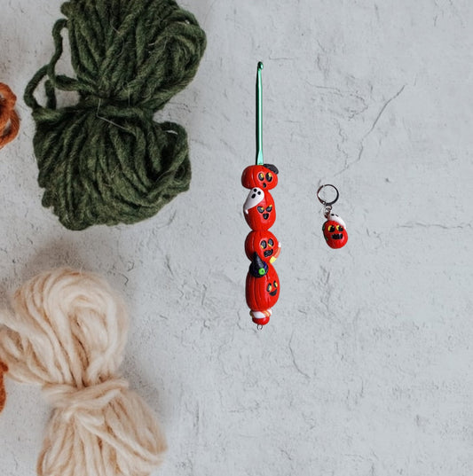 Polymer clay retro vintage style pumpkins Halloween holiday crochet hook