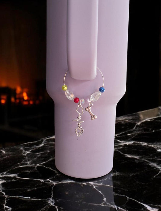 kawaii faux pearl heart paw print doggy bone pet handle charm tumbler accessories / tumbler charm buddy / pawprint love cup handle charm