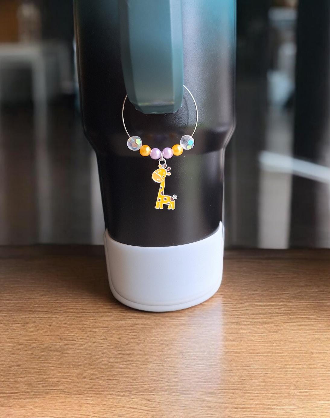 kawaii faux pearl yellow purple giraffe handle charm tumbler accessories / tumbler charm buddy / enamel giraffe tumbler handle charm