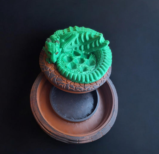 3D printed and painted dragon stone dice roller dice tower holder / 3d green dragon dice tower / 3d printed d20 dice tower roller