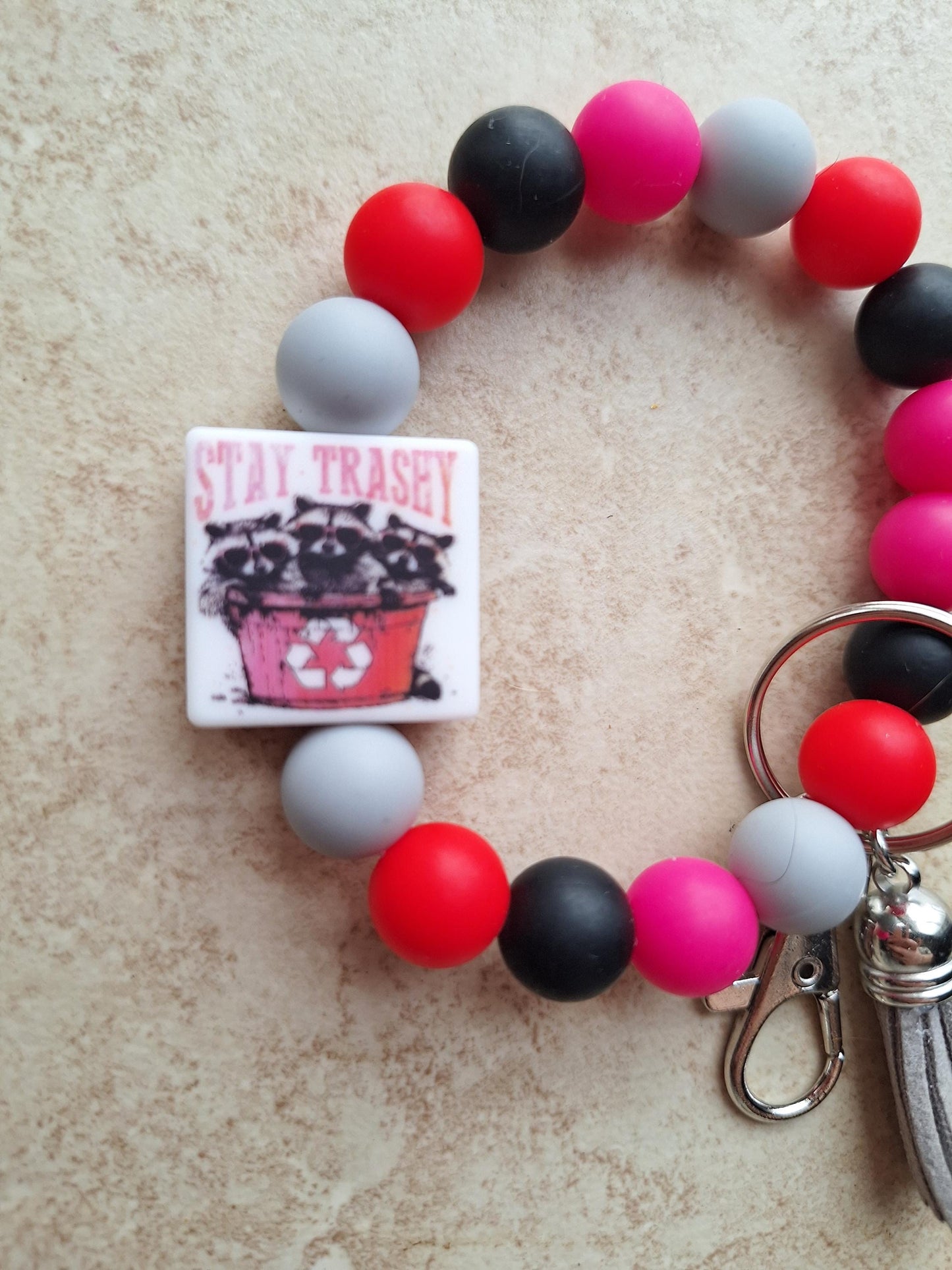 Silicone beaded wristlet stay trashy attitude silicone beaded wristlet keychain / raccoon bag accessories key chain gift