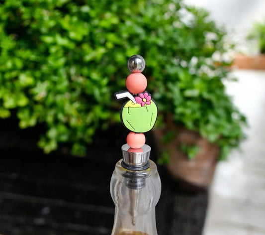 Silicone beaded floral coconut wine stopper / spring summer flower beaded silicone wine stopper top / pineapple tropical wine accessories
