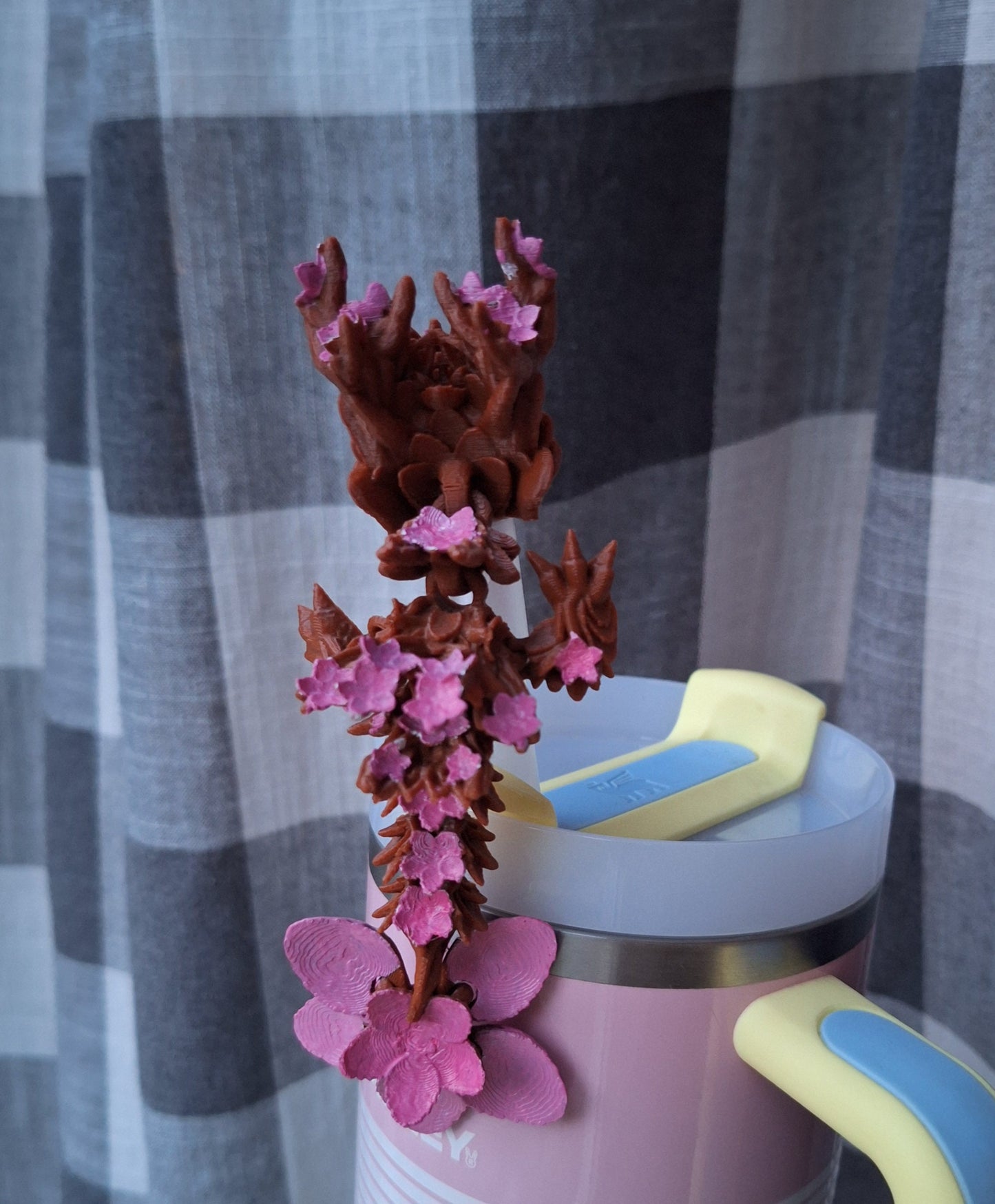 3D articulated cherry blossom dragon straw cap / 3d printed dragon animal / flower sakura dragon tadling straw topper cover Fidget figurines