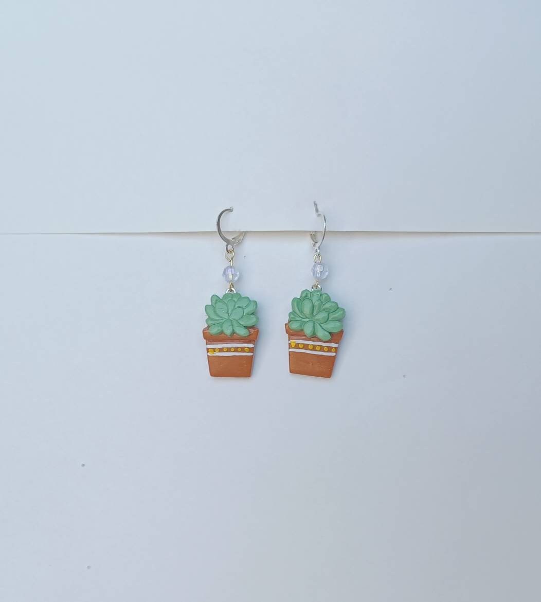 Kawaii succulent earrings / polymer clay succulent plant earrings / kawaii floral plant jewelry / clay succulent