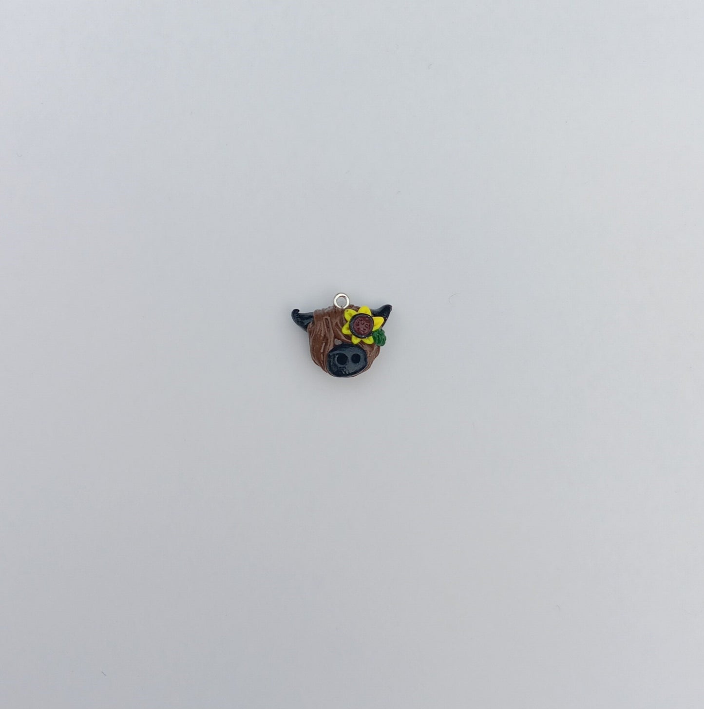 Kawaii sunflower highland cow charms / polymer clay floral cow charms / kawaii cow bull charms / clay sunflower charms stitch markers