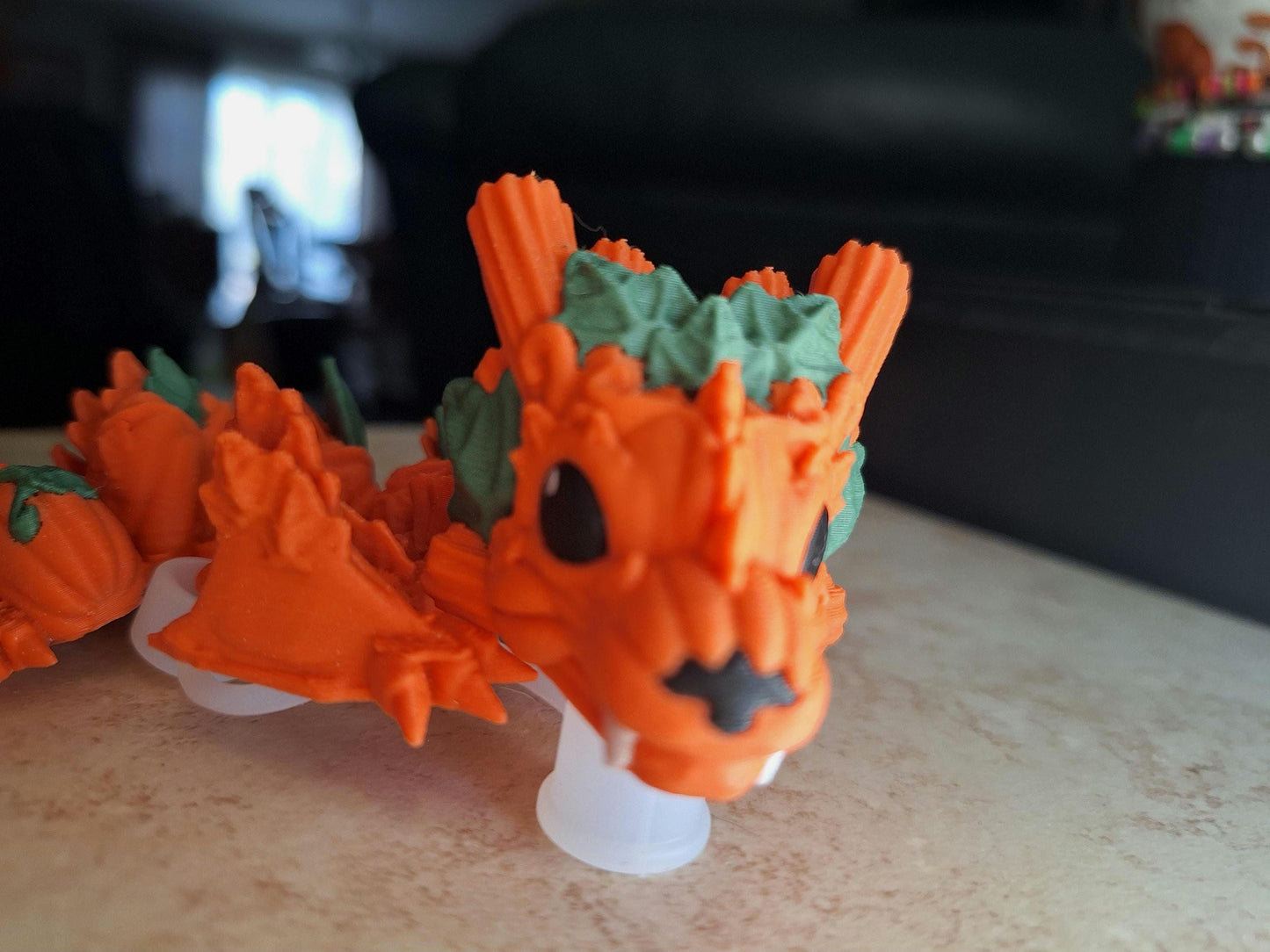 3D articulated orange pumpkin wyvern dragon straw cap / 3d printed dragon animals / pumpkin fall dragon straw topper cover Fidget figurines