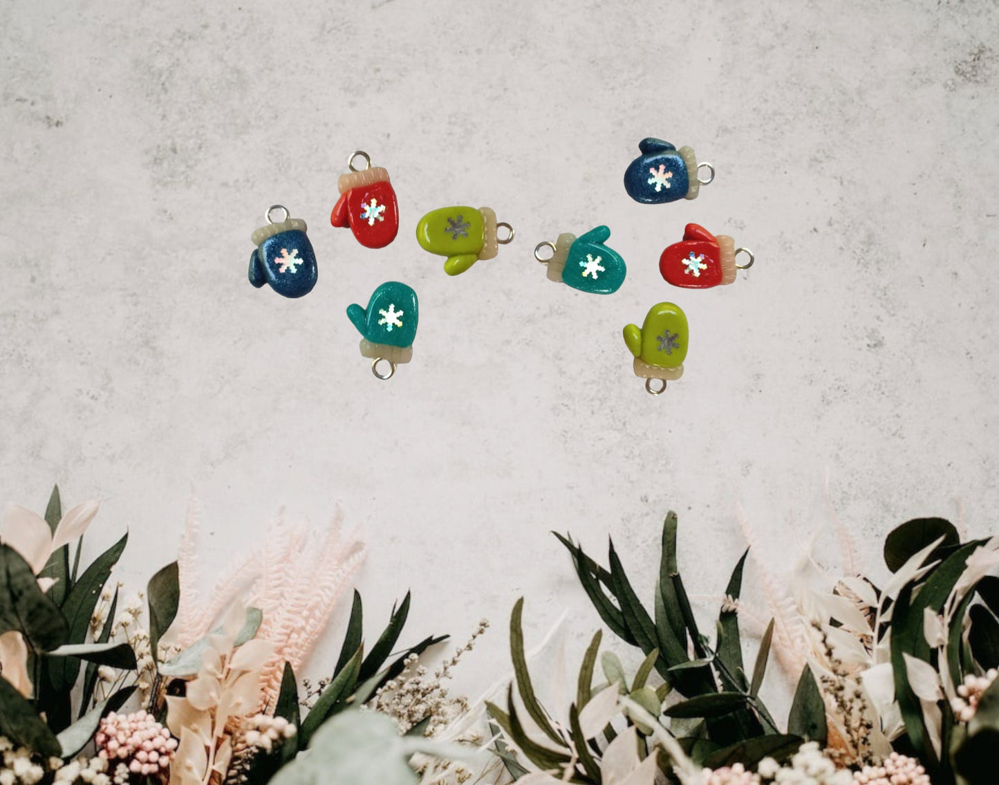 Kawaii winter mittens charm set / polymer clay mitten charms /  Christmas jewelry charms / Santa charm / Santa hat