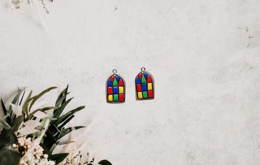 Clay faux stained glass window colorful charms / polymer clay Christmas charms /  Christian jewelry charms holiday charms stitch marker
