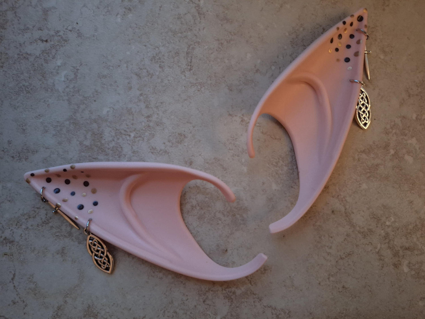 Celtic knot brown gold freckle rubber fairy pixie elf ears / halloween costume accessory cosplay elf ears / painted elf ears with earrings