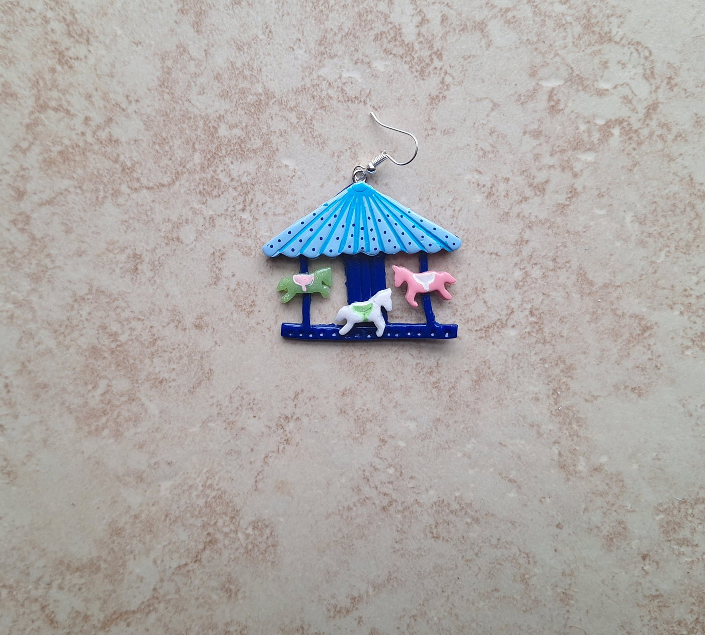 Kawaii bear horse carousel earrings / polymer clay dangle earrings / clay merry go round carousel jewelry / clay carnival fair earrings