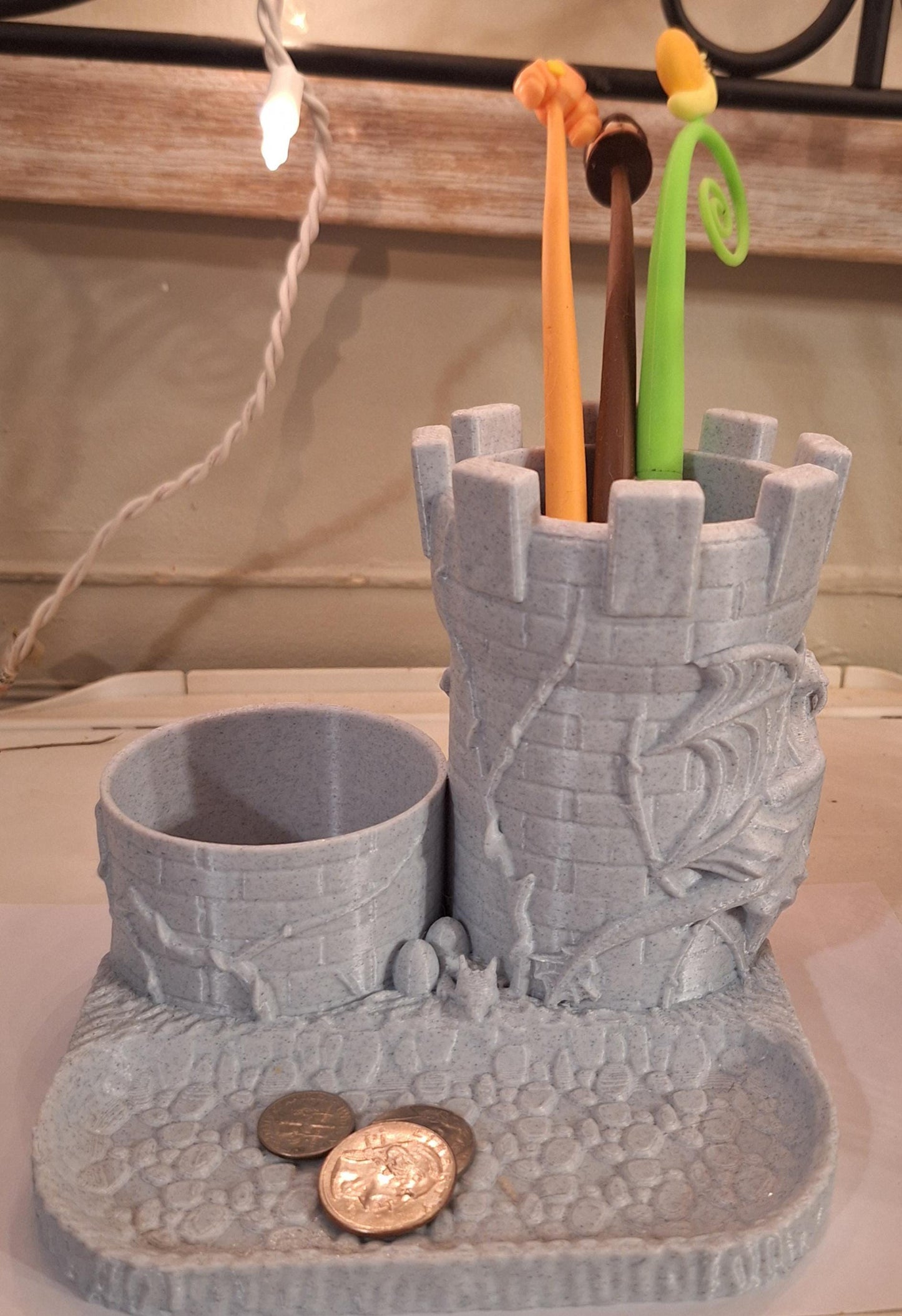 3D printed dragon castle desk organizer / dragon pen utensil holder / 3d printed tabletop work supply holder desk accessories