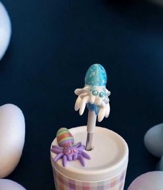 3D articulated cute easter spiders straw cap / 3d printed spider spooky animals spring egg spider straw topper cover Fidget figurines