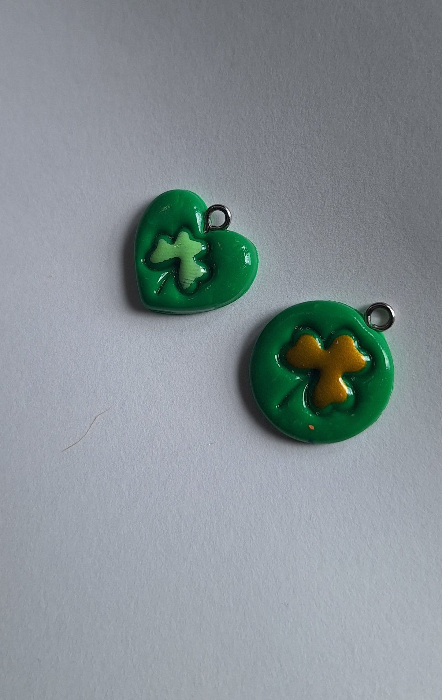 Kawaii coin clover charms / polymer clay St Patrick's day charm heart lucky charm jewelry / St Patrick's day clover charm stitch marker