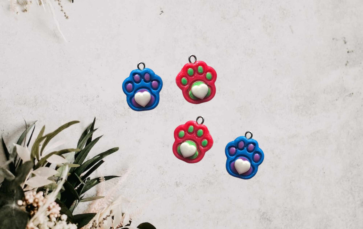 Kawaii pet paw print puppy cat charms / polymer clay heart paw print charms / kawaii pet charms / dog cat charms stitch marker