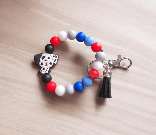 Silicone beaded wristlet keychain dalmatian / dog puppy silicone beaded wristlet keychain / dog mom bag accessories key chain gift