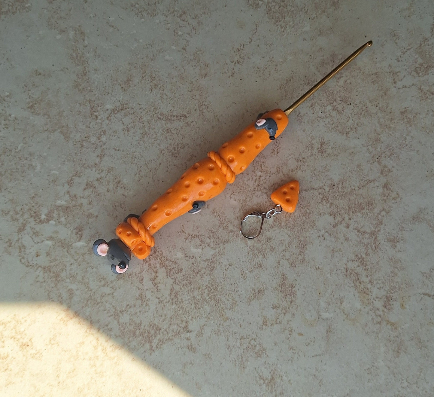 Polymer clay cute mouse in cheese crochet hook