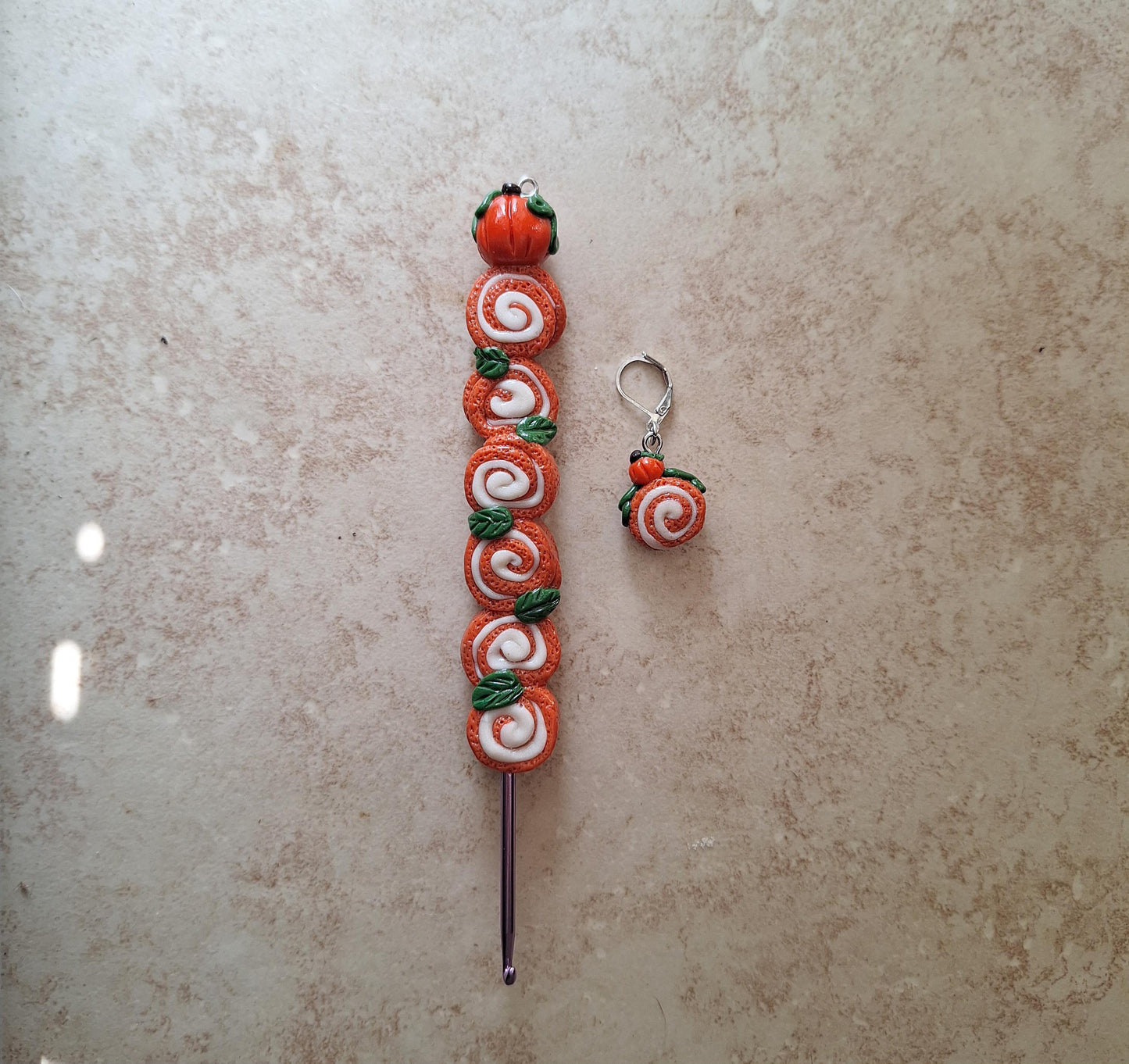 Polymer clay autumn pumpkin roll dessert food crochet hook