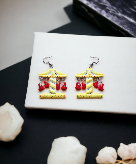 Kawaii swing carousel earrings / polymer clay dangle earrings / clay merry go round carousel jewelry / clay carnival fair earrings