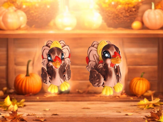 3d printed flexi bird animal turkey / 3d printed thanksgiving animals / bronze yellow red turkey knick knack Fidget figurines