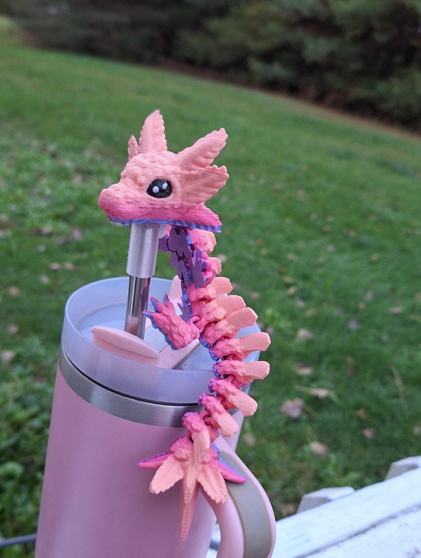 3D articulated colorful axolotl dragon straw cap / 3d printed dragon animals / axolotl dragon straw topper cap cover Fidget figurines