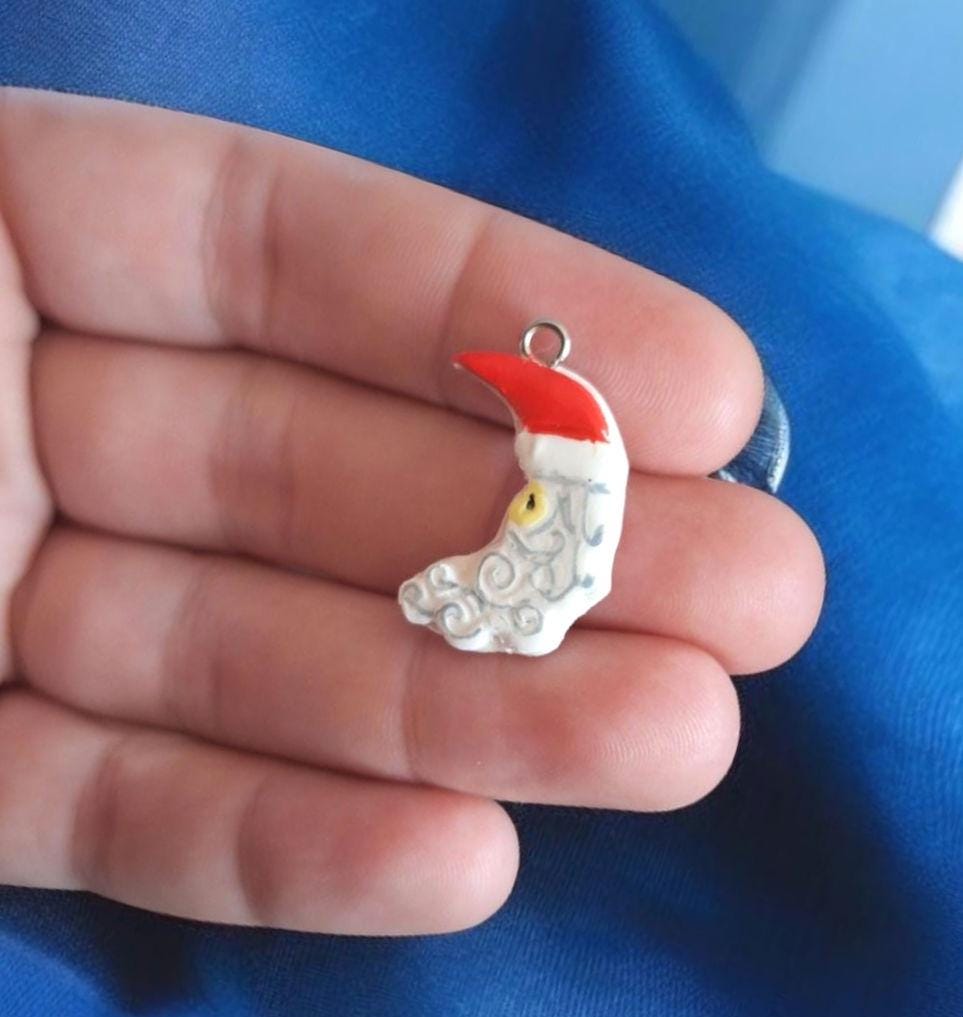 Kawaii santa moon holiday charms / polymer clay santa charms / kawaii holiday jewelry  charms / celestial santa charms stitchmarker
