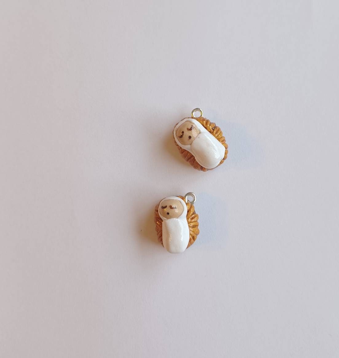 Clay Nativity baby Jesus charms / polymer clay Christmas charms /  Christian jewelry charms / tiny baby Jesus manger charms