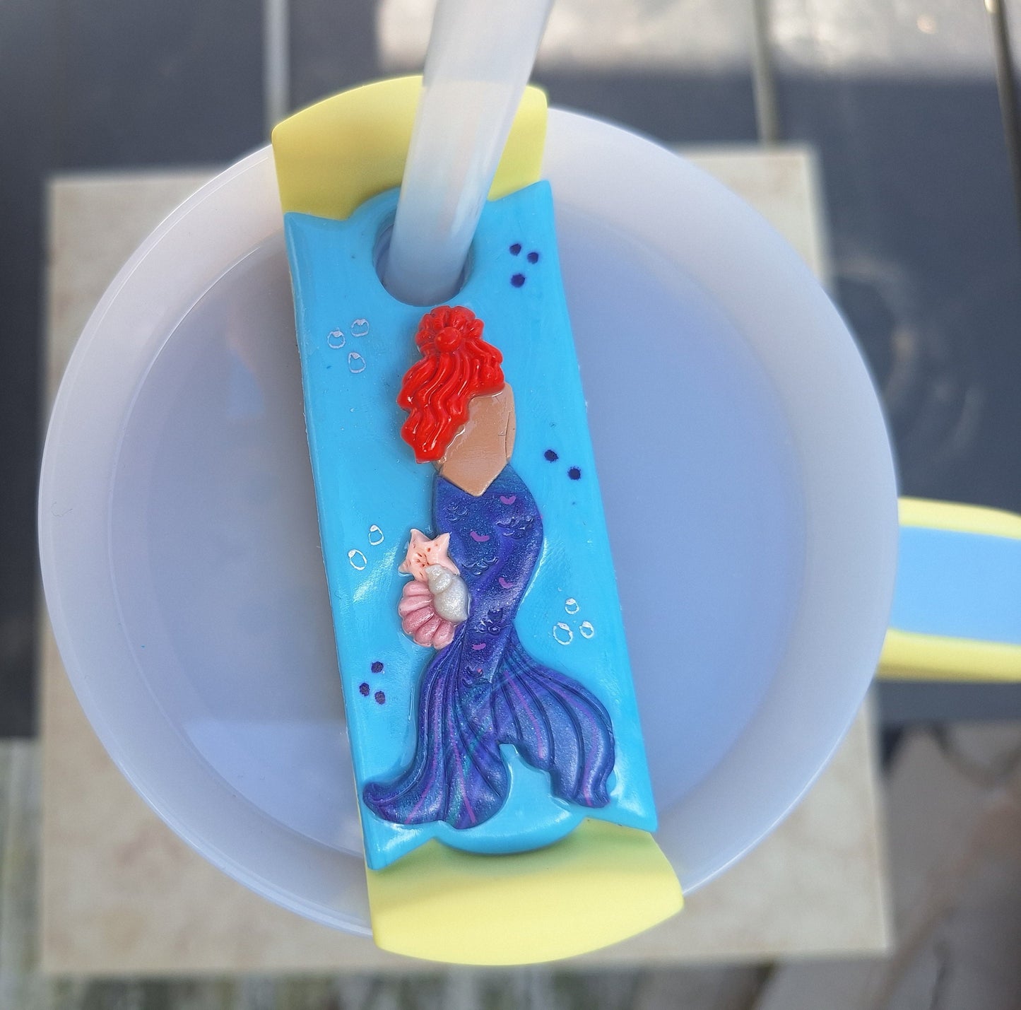 Polymer clay straw tag tumbler topper / clay tumbler accessories / mermaid tumbler topper straw tag / beach shell tumbler accessories