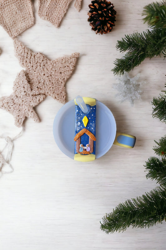 Polymer clay straw tag for stanley tumbler topper tumbler accessories / nativity tumbler topper tag / Christmas holiday tumbler accessories