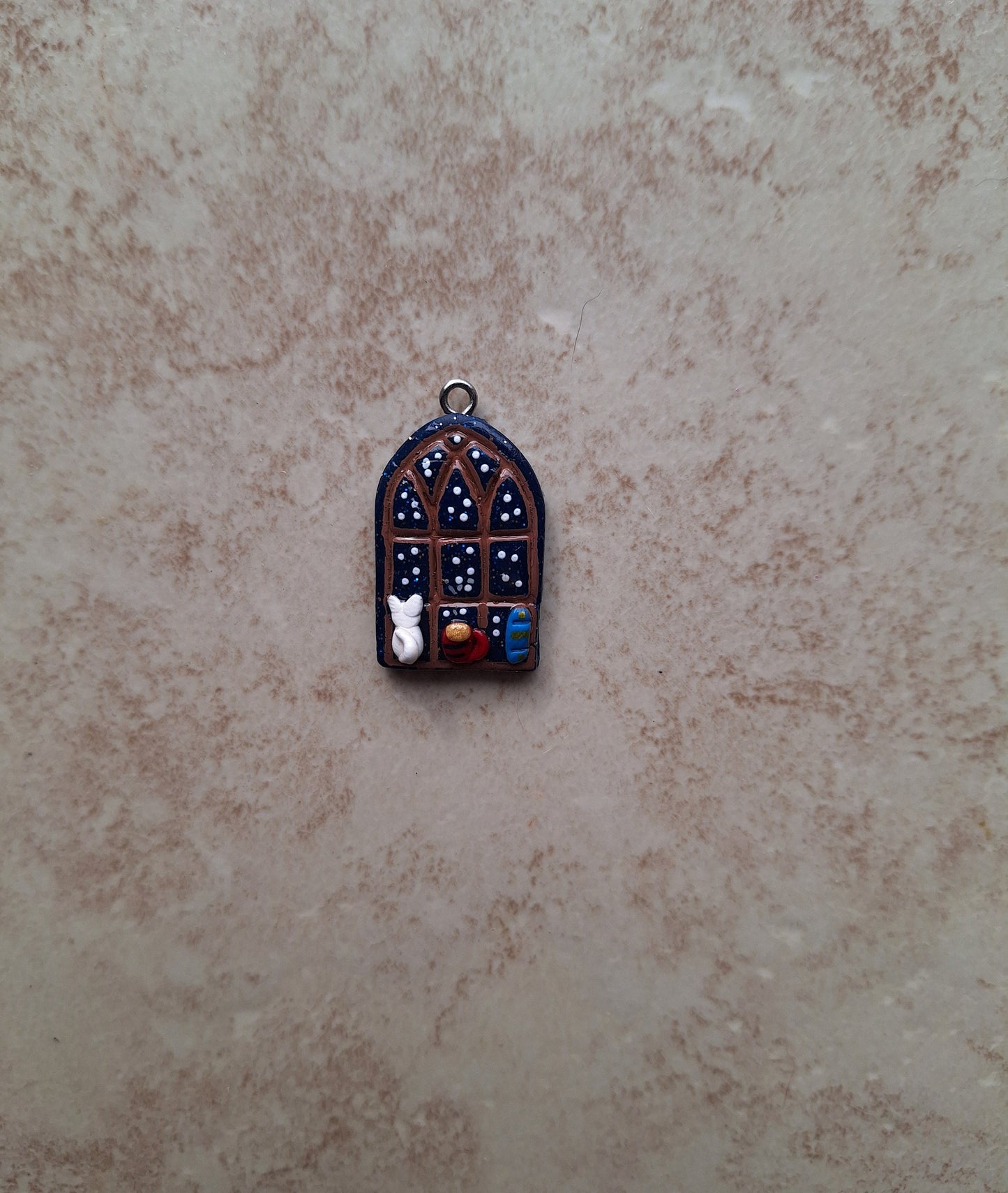 Clay starry night snow window colorful charms / polymer clay Christmas holiday charms /  Cat candle books window charms stitch marker