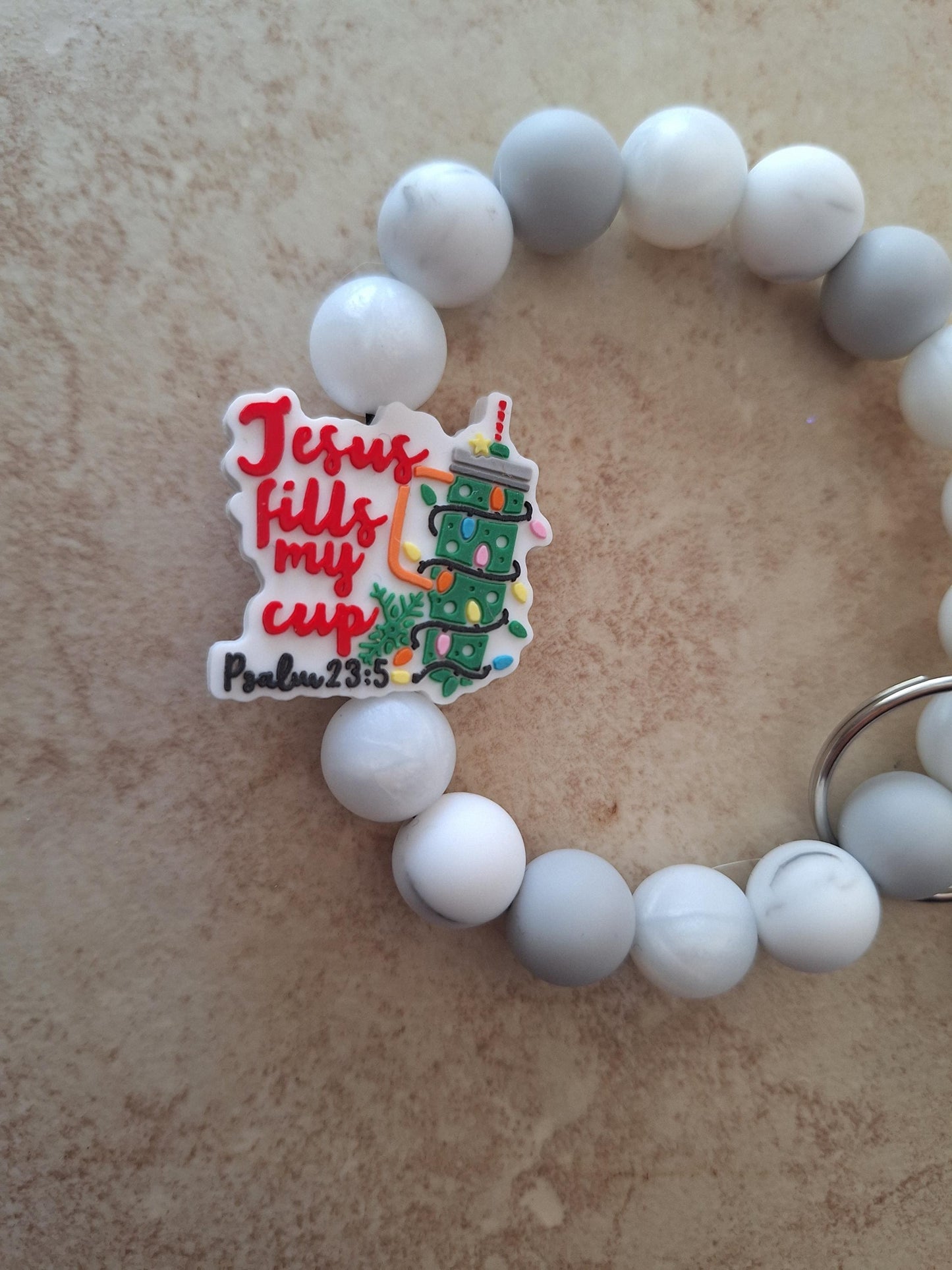 Silicone bead wristlet keychain Jesus fills my cup holiday silicone bead wristlet keychain / religious christian accessories key chain gift