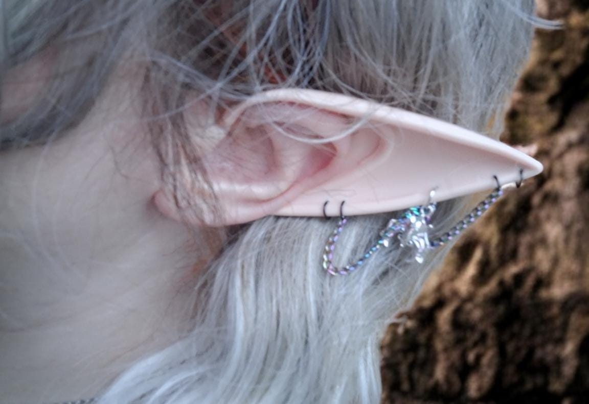 Bat multicolor rainbow chain rubber fairy pixie elf ears / halloween costume accessory cosplay elf ears / painted elf ears with earrings