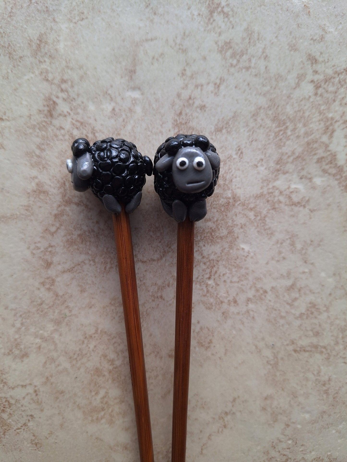 Polymer clay Set of 2 black sheep knitting needles knitting accessory
