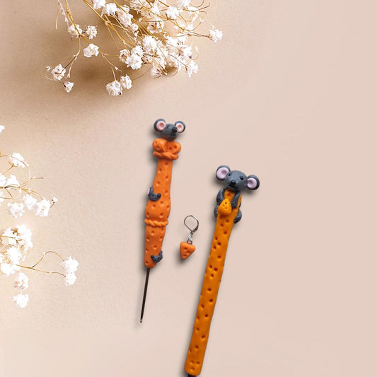 Polymer clay cute mouse in cheese crochet hook