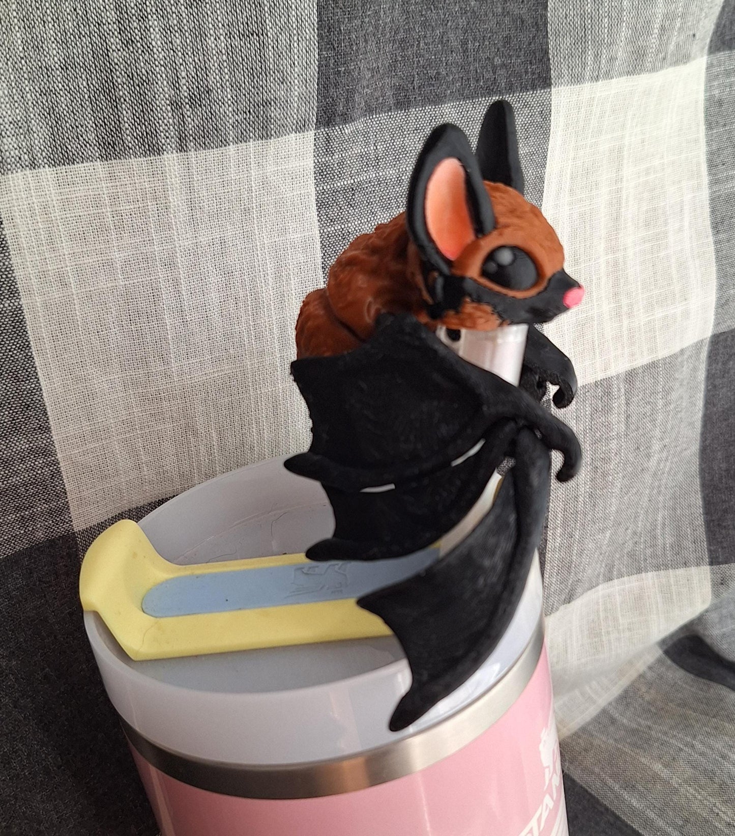 3D articulated cute black bat straw cap / 3d printed bat spooky animals / halloween bat straw topper cover Fidget figurines