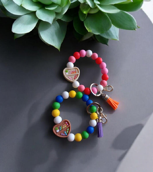 Silicone beaded wristlet keychain / bookworm  silicone beaded wristlet keychain / heart book lover bag accessories key chain gift
