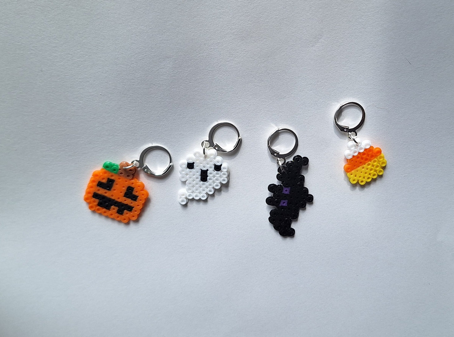 Stitch markers set 4 halloween bundle / pumpkin ghost bat candy corn perler bead set of four halloween cuties progress keeper pixel style
