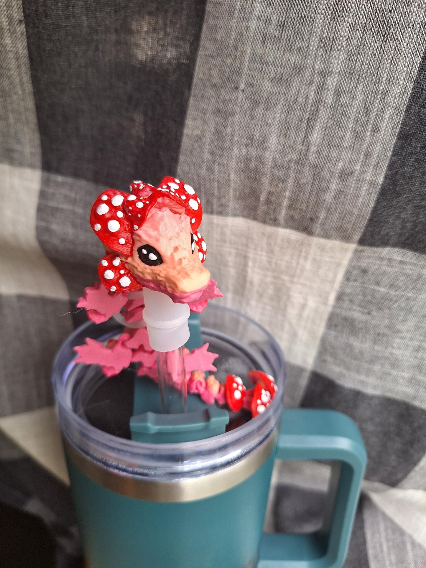 3D articulated mushroom dragon straw cap / 3d printed dragon animals / red toadstool dragon straw topper cover Fidget figurines