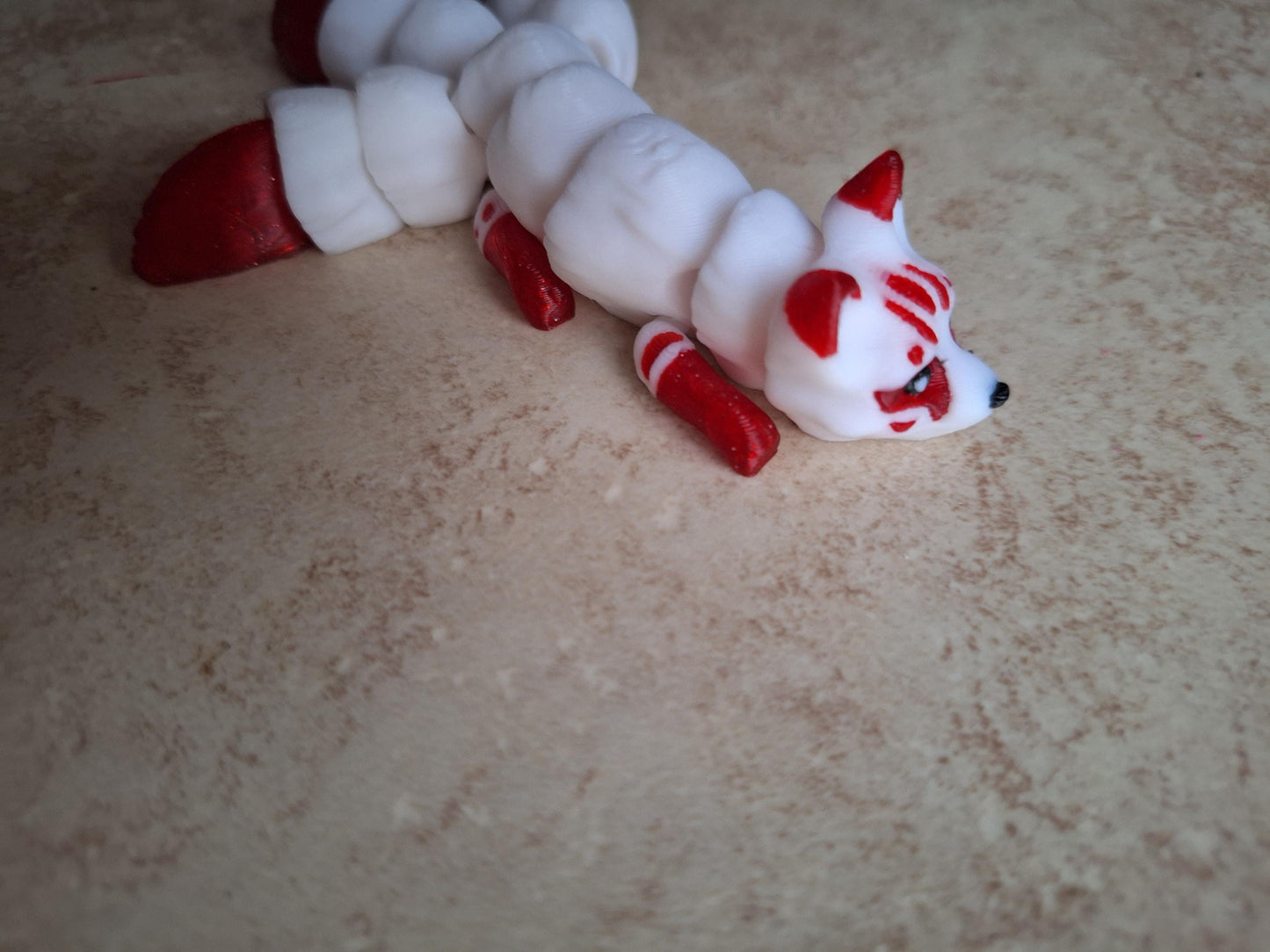 3D articulated red blue baby kitsune fox straw topper cap / 3d printed kitsune / 3d printed animals figurine knick knack Fidget