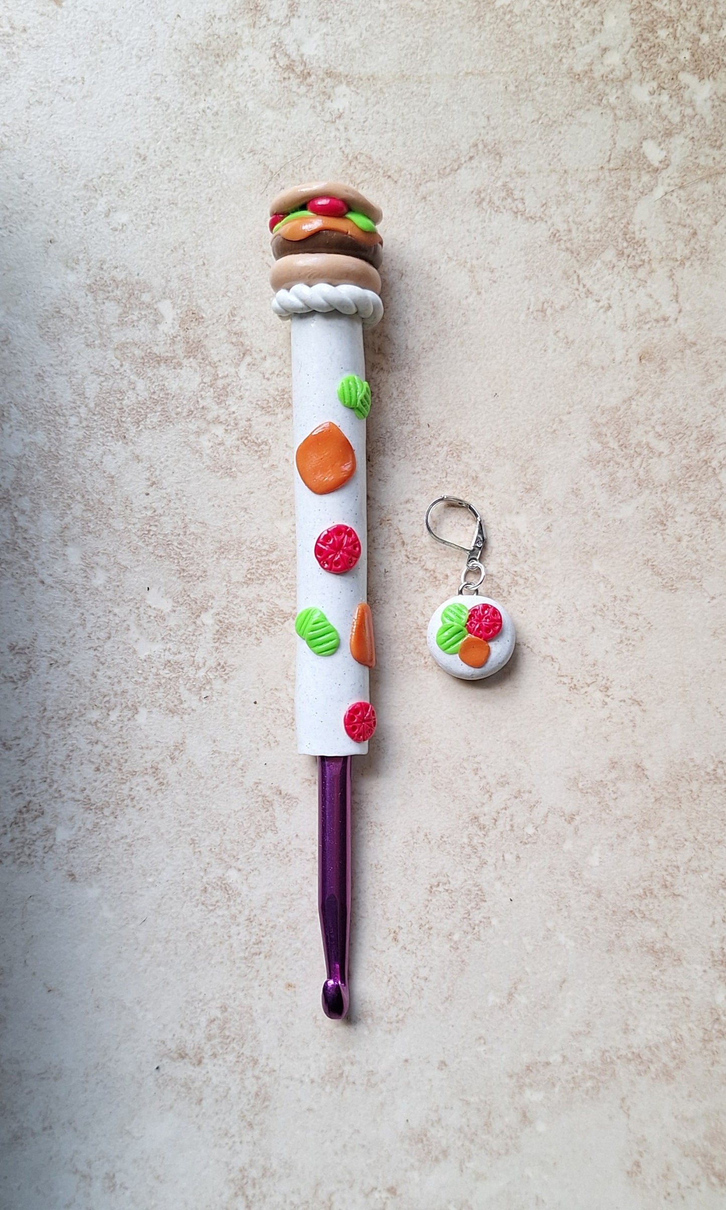 Polymer clay hamburger cheese burger food crochet hook