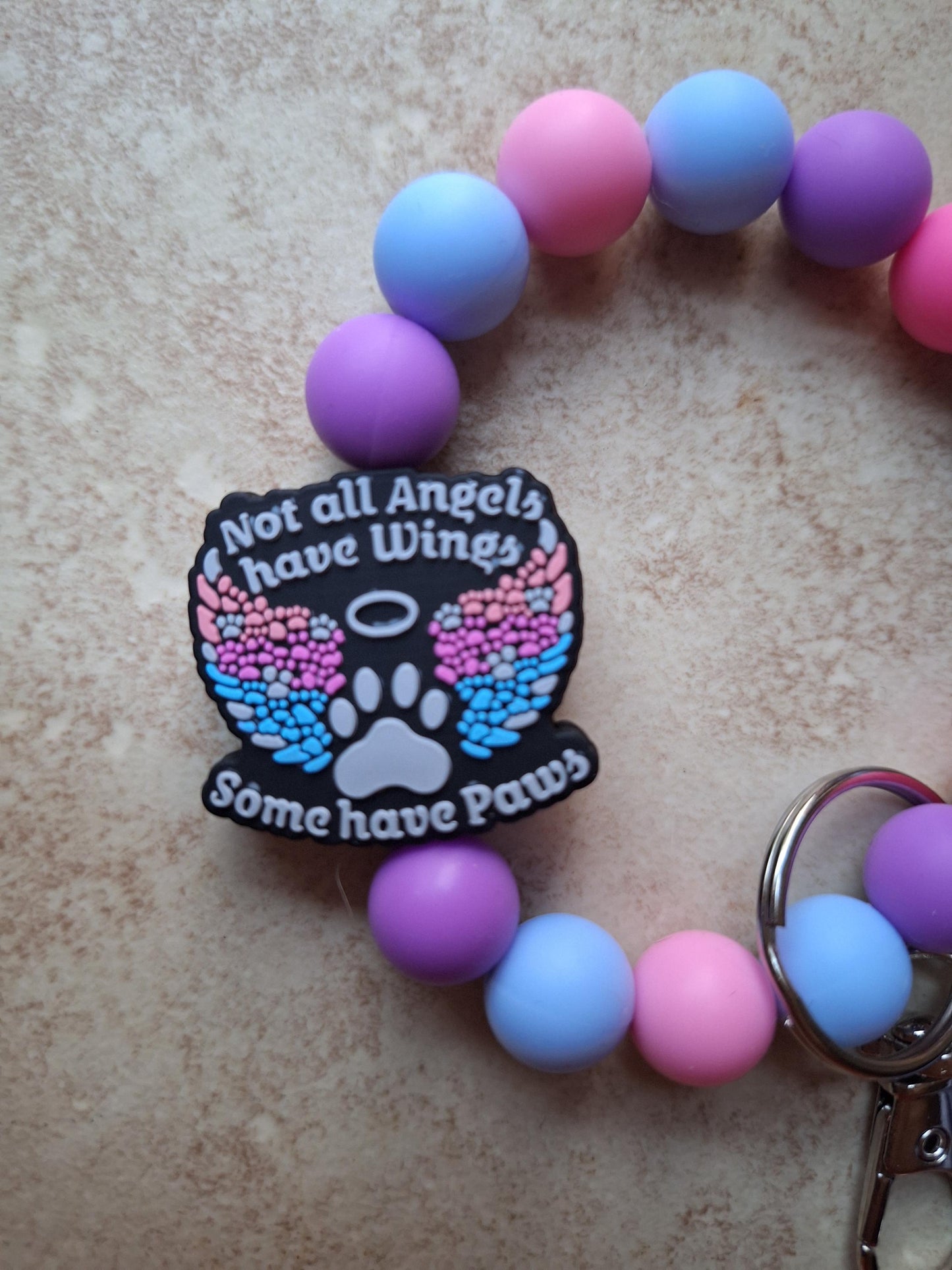 Silicone beaded wristlet keychain not all angels have wings / dog mom dad silicone beaded wristlet keychain / bag accessories key chain gift